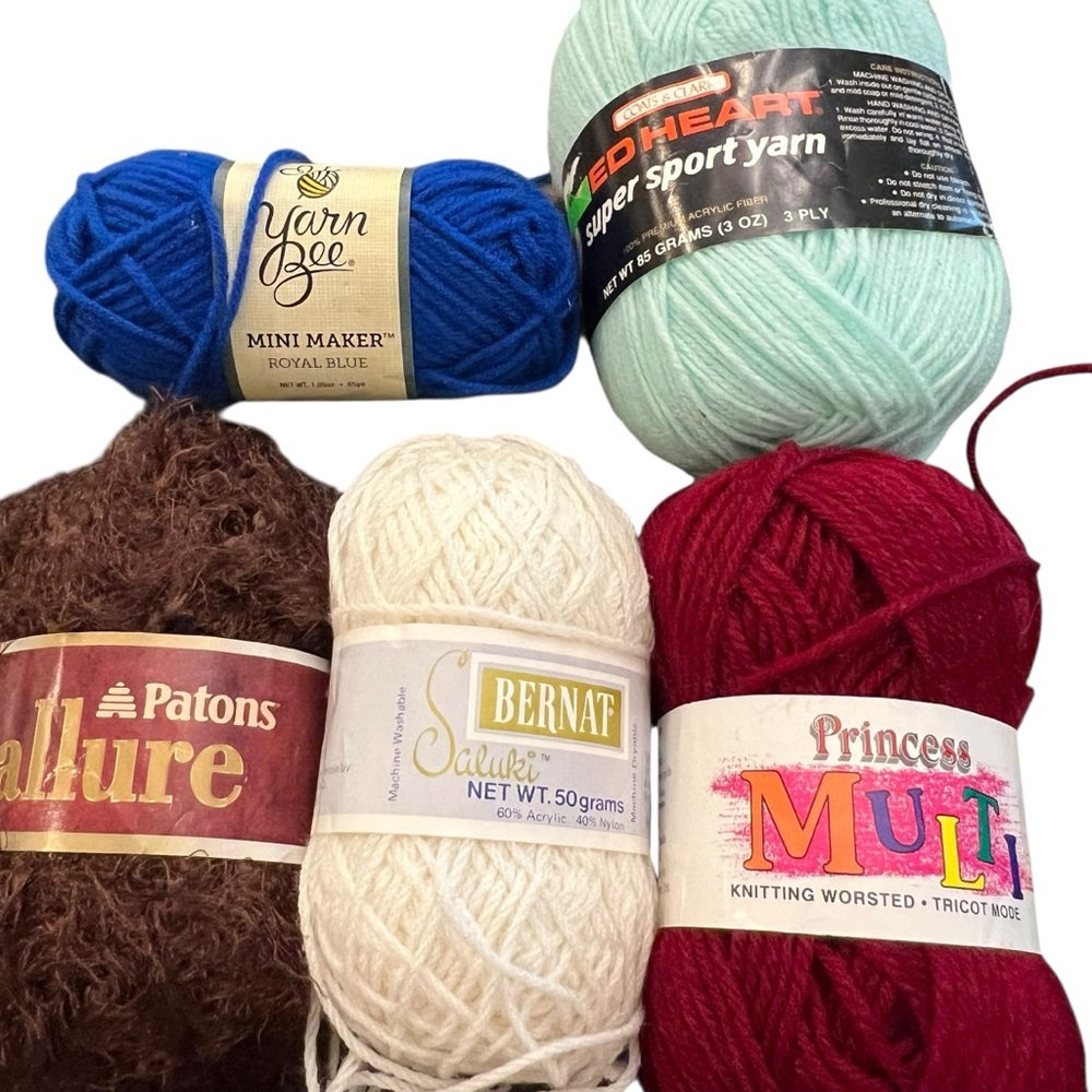 Mixed Lot Of 5 Yarn Skeins New Vintage Colorful Yarn Bee Allure Bernat Princess - Picture 15 of 15